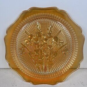 Vintage Jeanette Marigold Carnival Glass 1950s Iris & Herringbone Plate